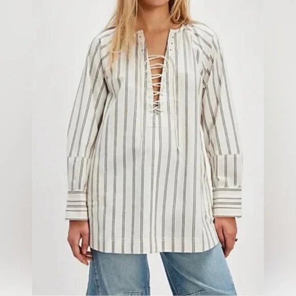 NWT We The Free People Lisbon Tunic 100% Cotton Striped Top Size S - Picture 2 of 12